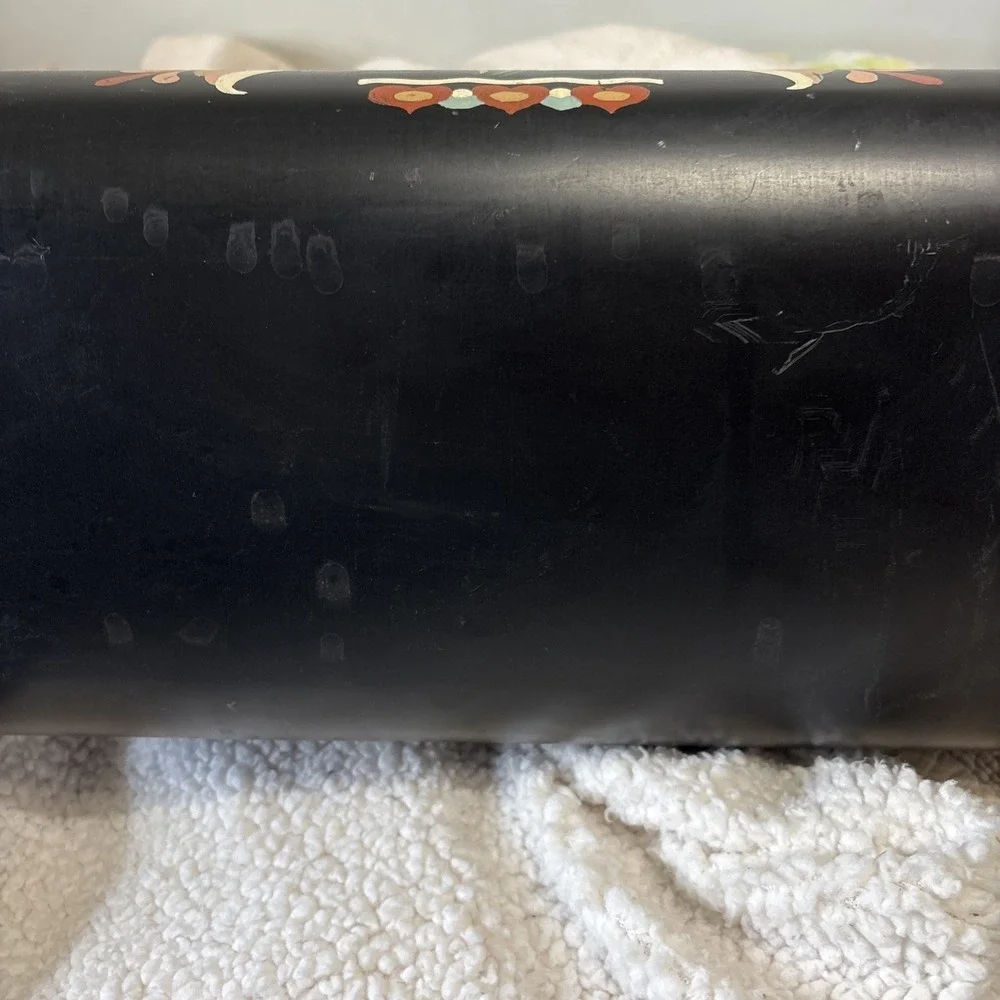 Vtg Black Tole Hand Painted Floral Birds Flowers Wrought Metal Magazine Holder